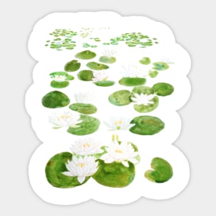white waterlily pond watercolor Sticker